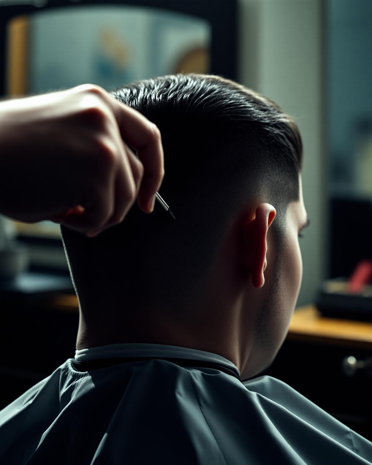 Barber finishing a fade with clippers